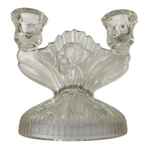 Jeannette Iris & Herringbone Depression Glass Double Candlestick Holder